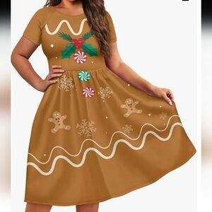 XXOCGOMG Gingerbread Christmas Short Sleeve Swing Dress Size 4X